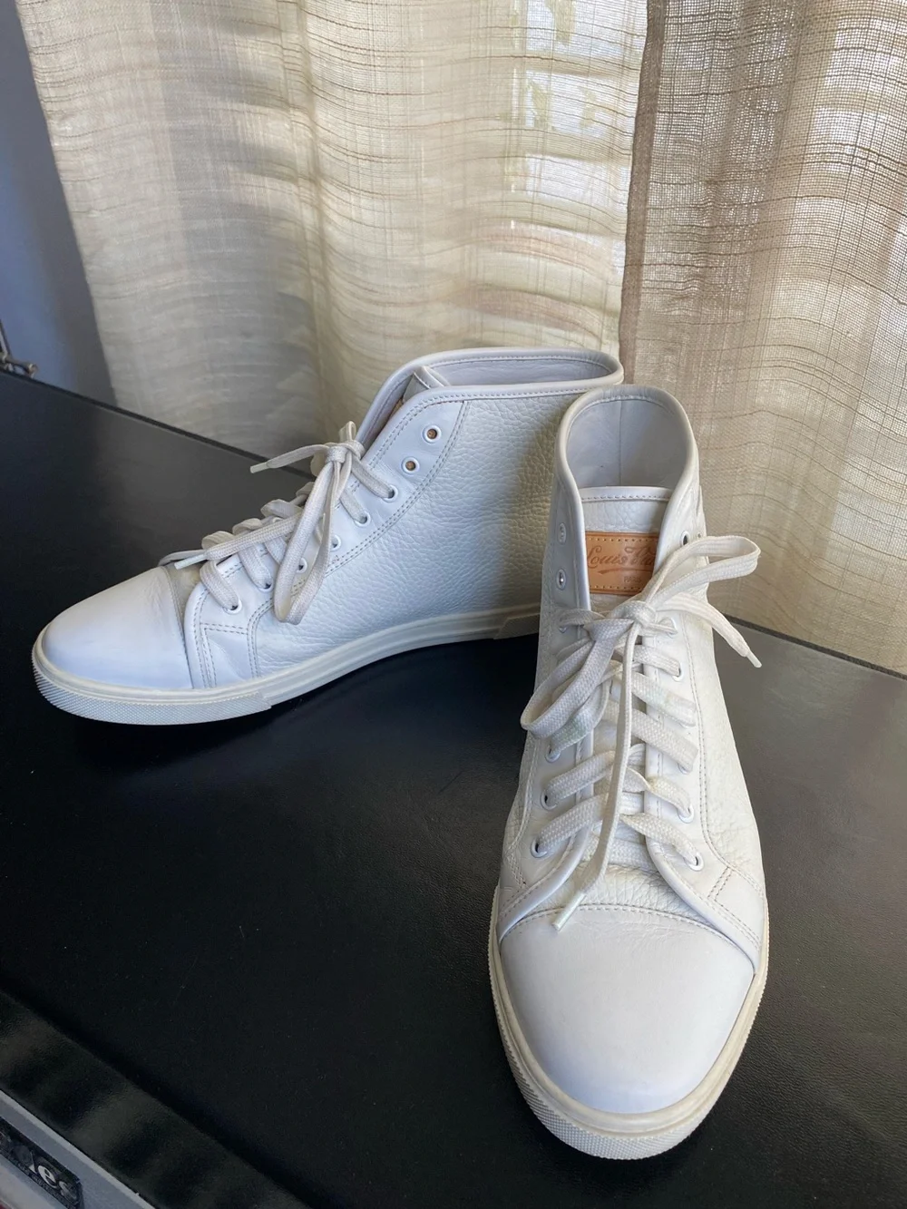 Louis Vuitton Cream White High-Top Leather Sneakers 37 Laced Rubber Shoes Italy